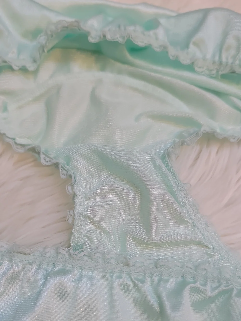 VTG |Lace-Trim Satin Chemise & Brief Set - Mint - Picture 10 of 10